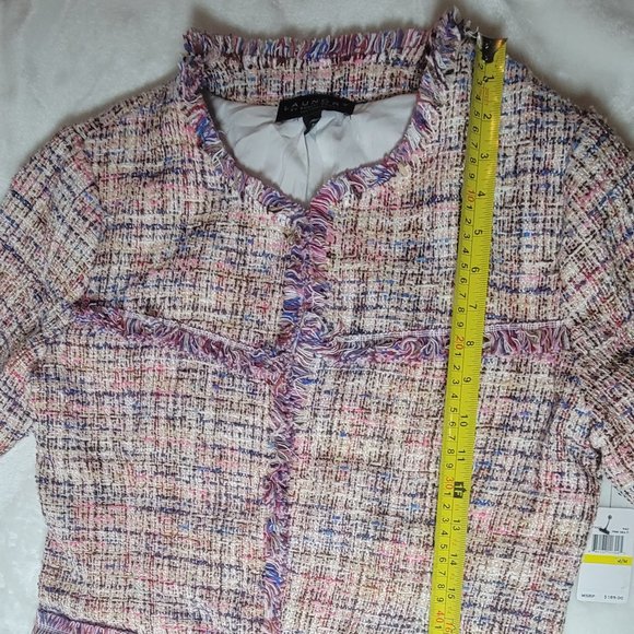 Womens Jacket Laundry Shelli Segal Tunic Pink Multi Knit Fringe Hem Size Medium - Picture 14 of 15